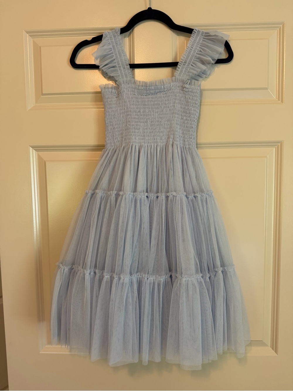 Hill House Light Blue Tulle Tiered Dress with Ruffled Straps